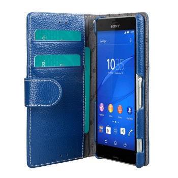 Кожаный чехол горизонтальная книжка с отделением для карт с крепежной застежкой для Sony Xperia Z3 Синий