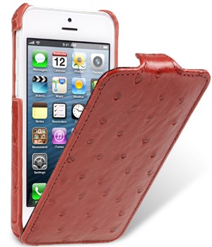 Кожаный чехол вертикальная книжка (кожа страуса) с защёлкой для Iphone 5c Красный