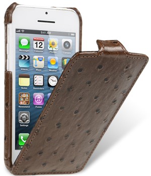 Кожаный чехол вертикальная книжка (кожа страуса) с защёлкой для Iphone 5c Коричневый