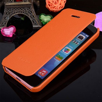 Кожаный чехол горизонтальная книжка для Iphone 5c Оранжевый