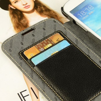 Кожаный чехол горизонтальная книжка с отделением для карт для Samsung Galaxy Mega 5.8 Черный
