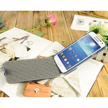Кожаный чехол вертикальная книжка с защёлкой для Samsung Galaxy Mega 5.8 Синий
