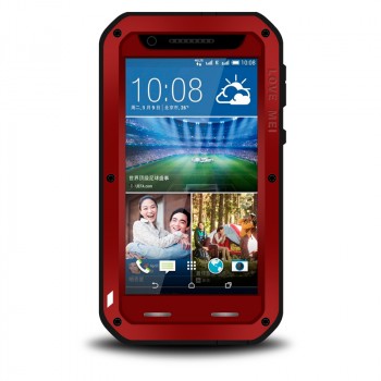Антиударный пылевлагозащищенный гибридный премиум чехол силикон/металл/закаленное стекло для HTC Desire 820 Красный