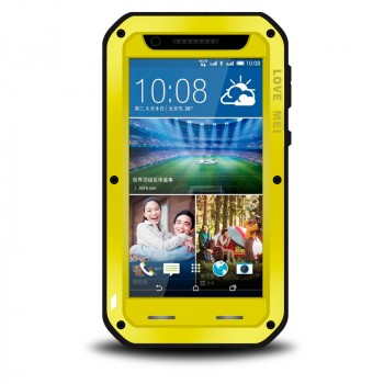 Антиударный пылевлагозащищенный гибридный премиум чехол силикон/металл/закаленное стекло для HTC Desire 820 Желтый