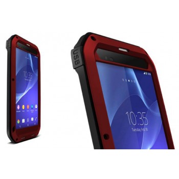 Антиударный пылевлагозащищенный гибридный премиум чехол силикон/металл/закаленное стекло для Sony Xperia T2 Ultra (Dual) Красный