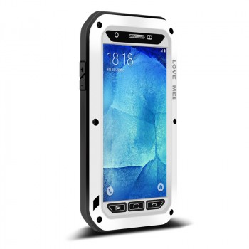 Антиударный пылевлагозащищенный гибридный премиум чехол силикон/металл/закаленное стекло для Samsung Galaxy A8 Белый