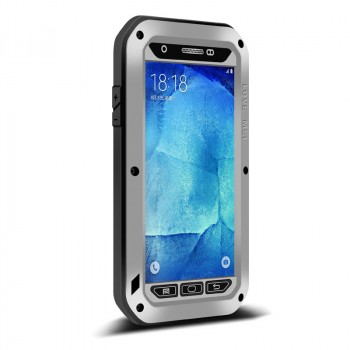 Антиударный пылевлагозащищенный гибридный премиум чехол силикон/металл/закаленное стекло для Samsung Galaxy A8 Серый