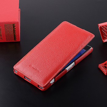 Кожаный чехол вертикальная книжка с защёлкой для Sony Xperia Z2 Красный