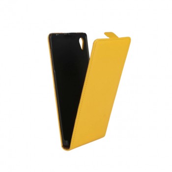 Чехол вертикальная книжка на пластиковой основе с магнитной застежкой для Sony Xperia Z5 Желтый