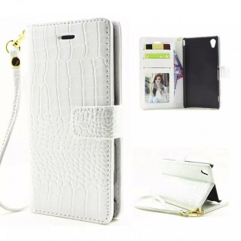 Чехол портмоне подставка с магнитной защелкой текстура Крокодил для Sony Xperia Z5 Белый