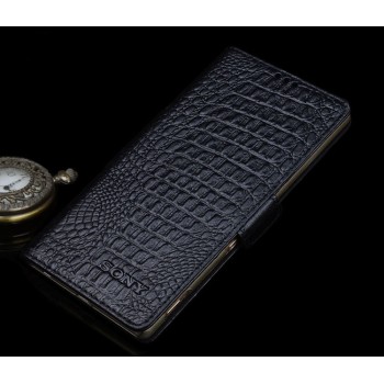 Кожаный чехол портмоне подставка (нат. кожа крокодила) для Sony Xperia Z5 Черный
