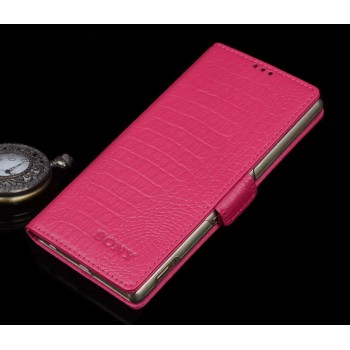 Кожаный чехол портмоне подставка (нат. кожа крокодила) для Sony Xperia Z5 Розовый