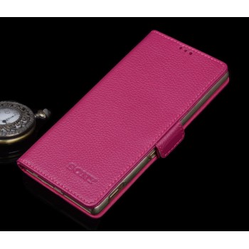 Кожаный чехол портмоне (нат. кожа) с крепежной застежкой для Sony Xperia Z5 Пурпурный