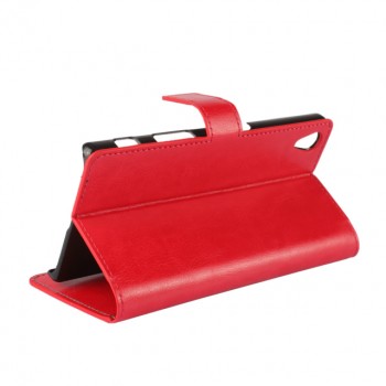 Глянцевый чехол портмоне подставка на пластиковой основе с защелкой для Sony Xperia Z5 Красный