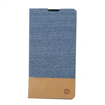 Текстурный тканевый чехол флип подставка с отделением для карты для Sony Xperia Z5 Голубой
