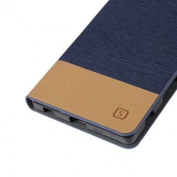 Текстурный тканевый чехол флип подставка с отделением для карты для Sony Xperia Z5 Синий