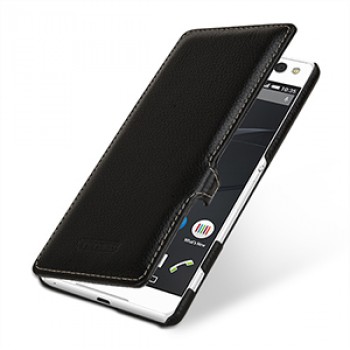 Кожаный чехол горизонтальная книжка (нат. кожа) с крепежной застежкой для Sony Xperia C5 Ultra Dual Черный