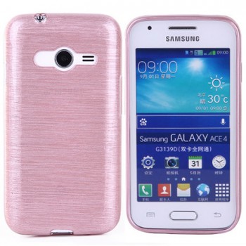 Силиконовый матовый полупрозрачный чехол текстура Металл для Samsung Galaxy Ace 4 Розовый