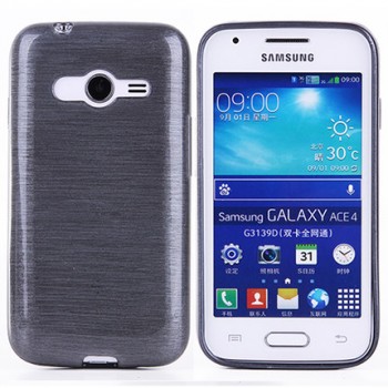 Силиконовый матовый полупрозрачный чехол текстура Металл для Samsung Galaxy Ace 4