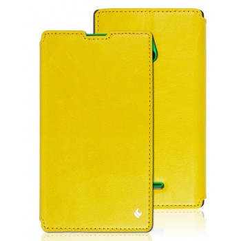 Кожаный чехол горизонтальная книжка (нат. вощеная кожа) подставка на пластиковой основе для Nokia XL Желтый