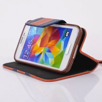 Текстурный чехол портмоне подставка на силиконовой основе с магнитной защелкой для Samsung Galaxy S5 Mini Оранжевый