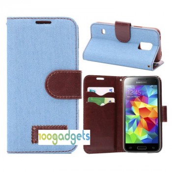 Тканевый чехол портмоне подставка на силиконовой основе для Samsung Galaxy S5 Mini Голубой