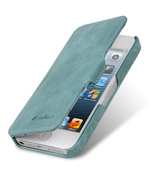 Кожаный винтажный чехол горизонтальная книжка с крепежной застежкой для Apple Iphone 5/5s/SE Голубой