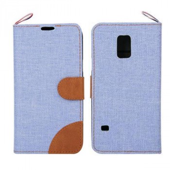 Чехол портмоне подставка на силиконовой основе с тканевым покрытием для Samsung Galaxy S5 Mini Голубой