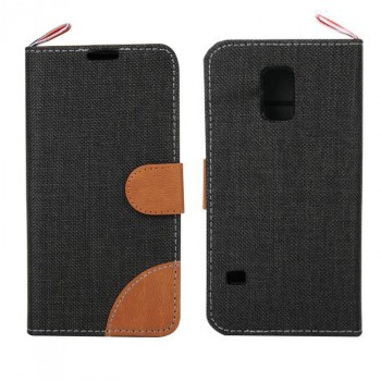Чехол портмоне подставка на силиконовой основе с тканевым покрытием для Samsung Galaxy S5 Mini