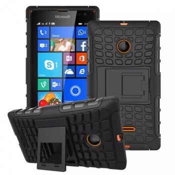 Антиударный силиконовый чехол экстрим защита с подставкой для Microsoft Lumia 435 Черный