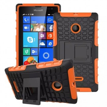 Антиударный силиконовый чехол экстрим защита с подставкой для Microsoft Lumia 435 Оранжевый