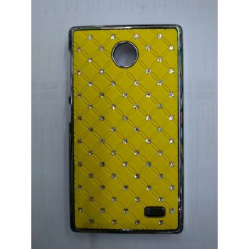 Пластиковый чехол с металлическим напылением и стразами для Nokia X Желтый