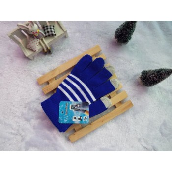 Хлопковые-акриловые сенсорные (трехпальцевые) перчатки дизайн Полосы Синие