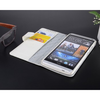 Кожаный чехол горизонтальная книжка с внутренними отсеками для HTC One Max Белый