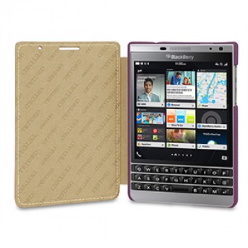 Кожаный чехол горизонтальная книжка (нат. кожа) для BlackBerry Passport Silver Edition Фиолетовый