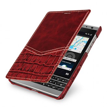 Эксклюзивный кожаный чехол горизонтальная книжка (2 вида нат. кожи) для BlackBerry Passport Silver Edition
