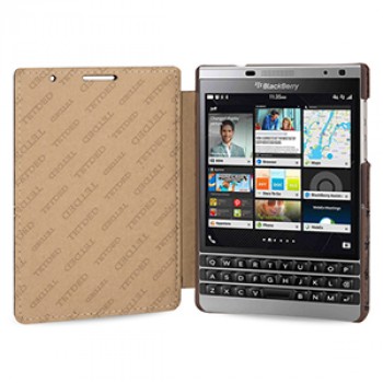 Эксклюзивный кожаный чехол горизонтальная книжка (2 вида нат. кожи) для BlackBerry Passport Silver Edition Коричневый