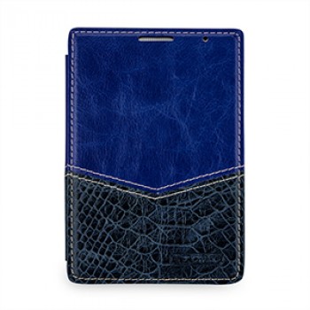 Эксклюзивный кожаный чехол горизонтальная книжка (2 вида нат. кожи) для BlackBerry Passport Silver Edition Синий