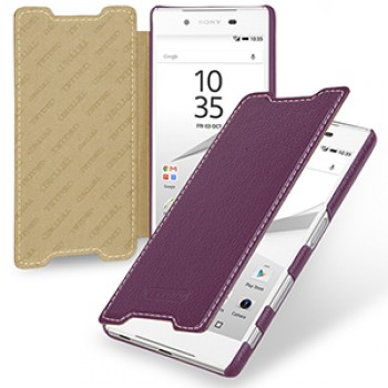 Кожаный чехол горизонтальная книжка (нат. кожа) для Sony Xperia Z5 Фиолетовый