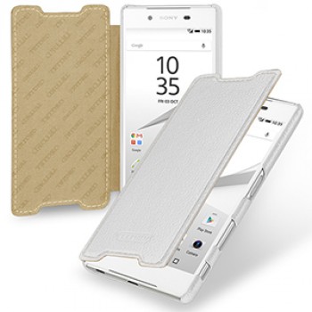 Кожаный чехол горизонтальная книжка (нат. кожа) для Sony Xperia Z5 Белый