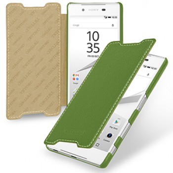 Кожаный чехол горизонтальная книжка (нат. кожа) для Sony Xperia Z5 Зеленый