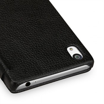 Кожаный чехол горизонтальная книжка (нат. кожа) с крепежной застежкой для Sony Xperia Z5 Черный