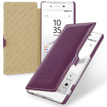 Кожаный чехол горизонтальная книжка (нат. кожа) с крепежной застежкой для Sony Xperia Z5 Фиолетовый