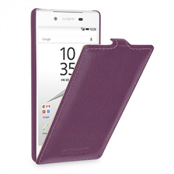 Кожаный чехол вертикальная книжка (нат. кожа) для Sony Xperia Z5 Фиолетовый