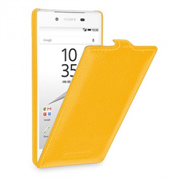 Кожаный чехол вертикальная книжка (нат. кожа) для Sony Xperia Z5 Желтый