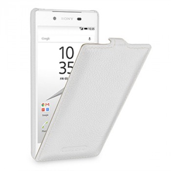 Кожаный чехол вертикальная книжка (нат. кожа) для Sony Xperia Z5 Белый