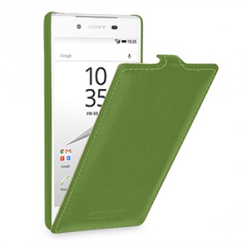 Кожаный чехол вертикальная книжка (нат. кожа) для Sony Xperia Z5 Зеленый