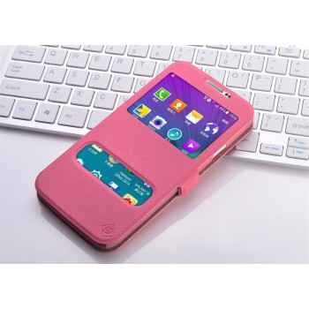 Чехол флип подставка на пластиковой основе с окном вызова и свайпом для Samsung Galaxy Win Розовый