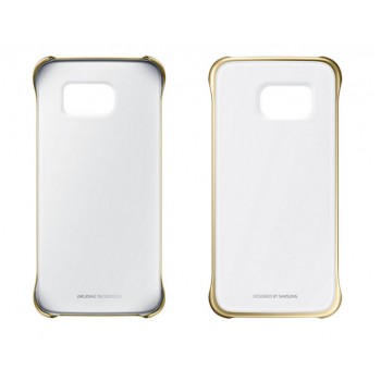 Оригинальный пластиковый транспарентный чехол с цветными границами (металлизированное напыление) для Samsung Galaxy S6 Edge Plus Бежевый