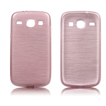 Силиконовый матовый полупрозрачный чехол текстура Металл для Samsung Galaxy Core Розовый